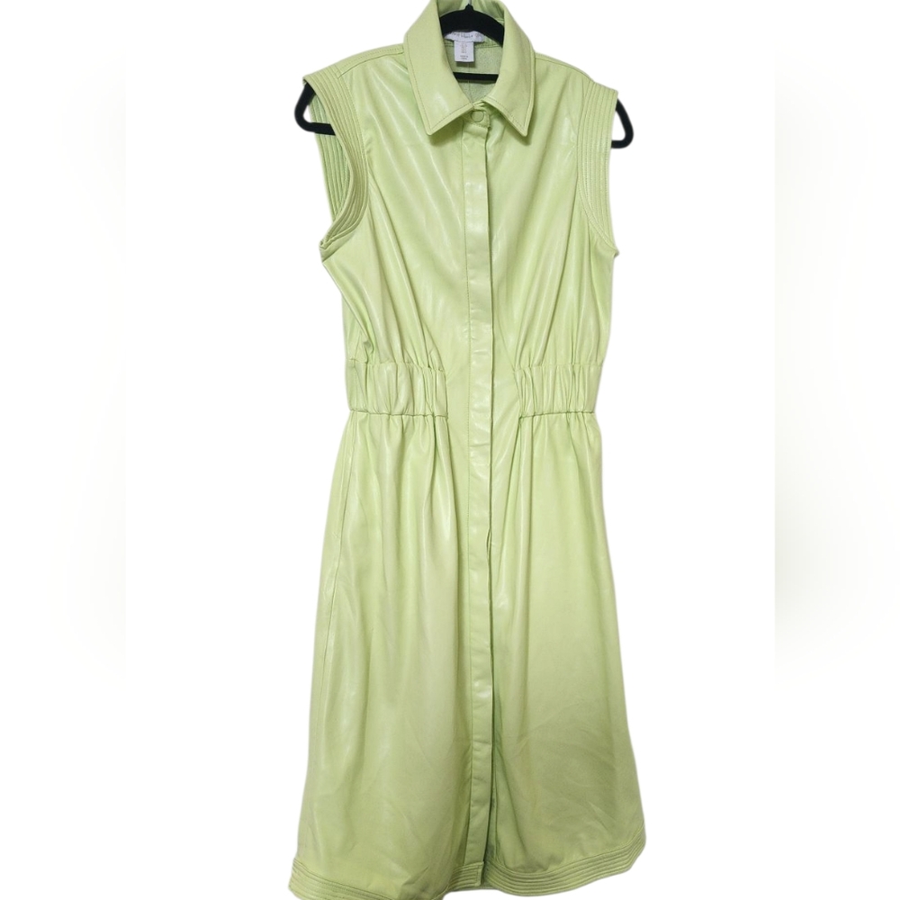 House Of Harlow 1960 Green Sleeveless Vegan Leather Dress Sz 8